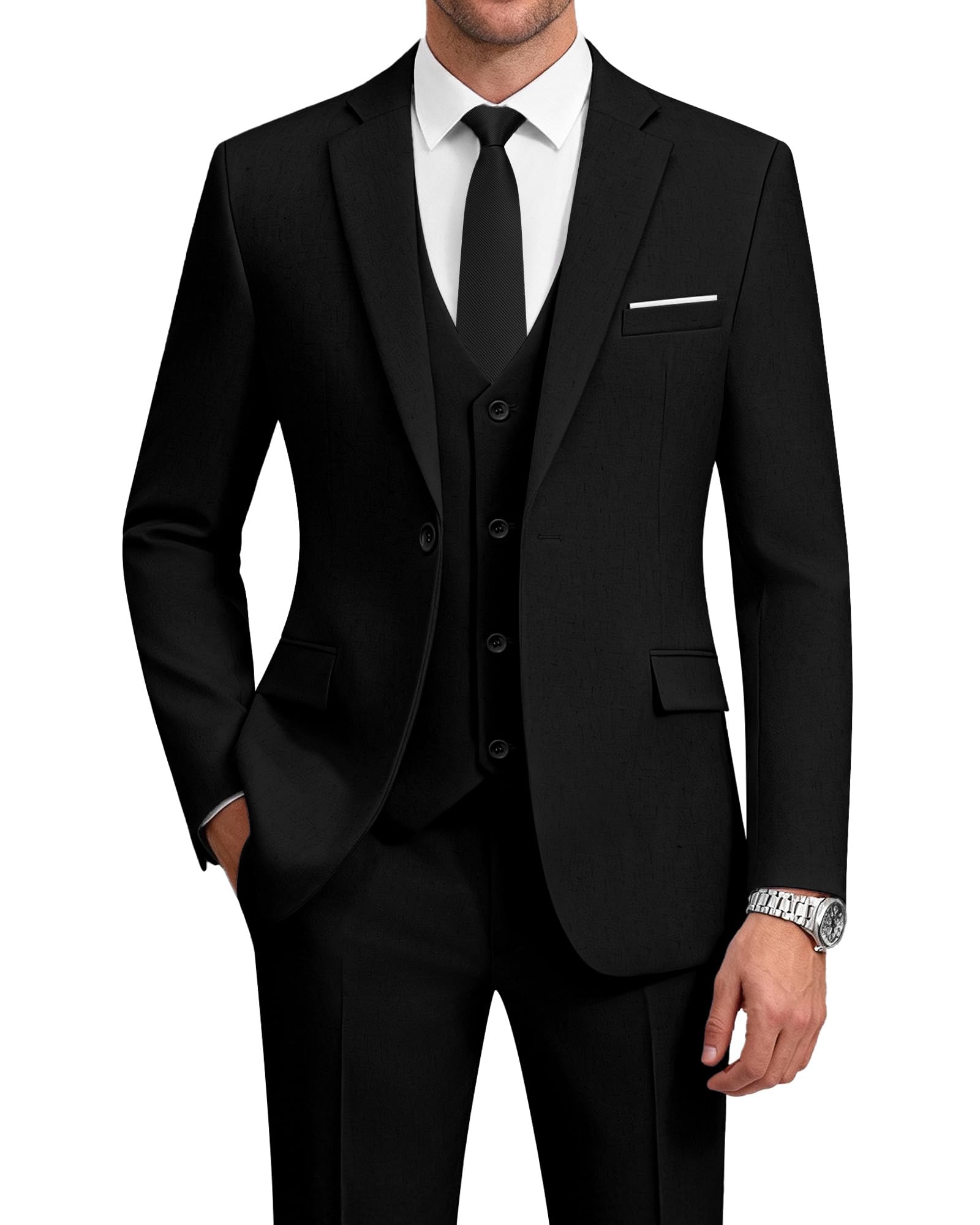 WULFUL Mens Suit 3 Piece Slim Fit Suits for Men One Button Blazer Jacket Pants Tuxedo Suit Set for Prom, Wedding and Business