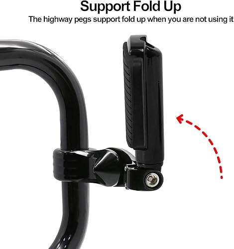 Miniatura 3 de Kit de montaje y mini estribo largo en ángulo para Harley Touring Street Glide Road King Dyna Softail con protector de motor de 1.25 pulgadas (negro)