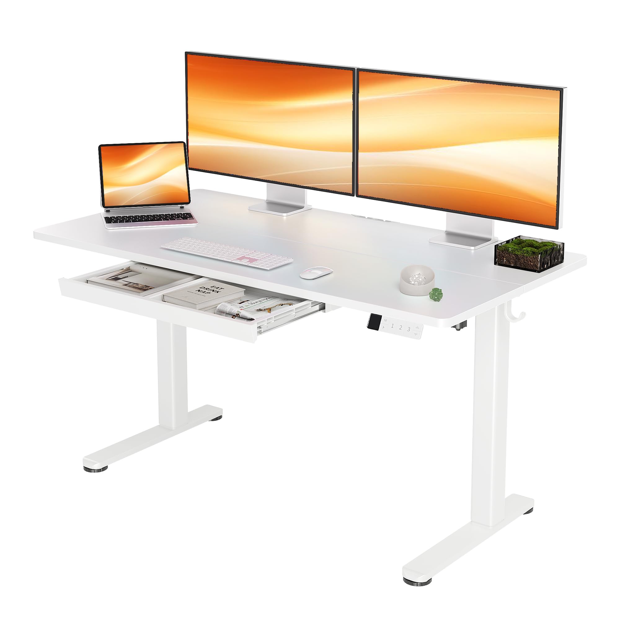 YDN Standing Desk with Drawers, 55 x 24 Inch White Standing Desks ...