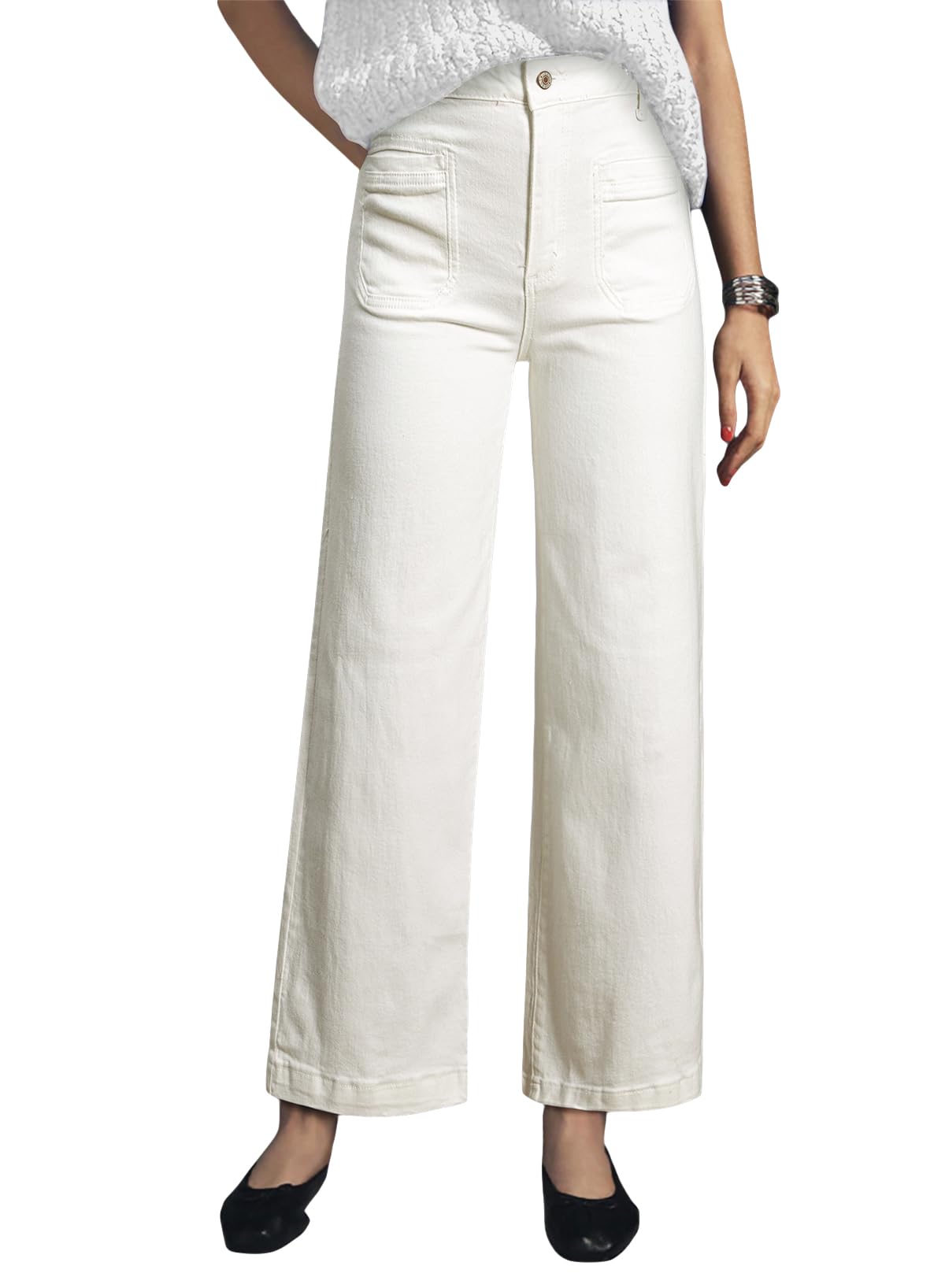 Astylish Womens Jeans Wide Leg High Waisted Stretchy Straight Leg Jeans Trendy Ankle Denim Pants with Patch Pocket