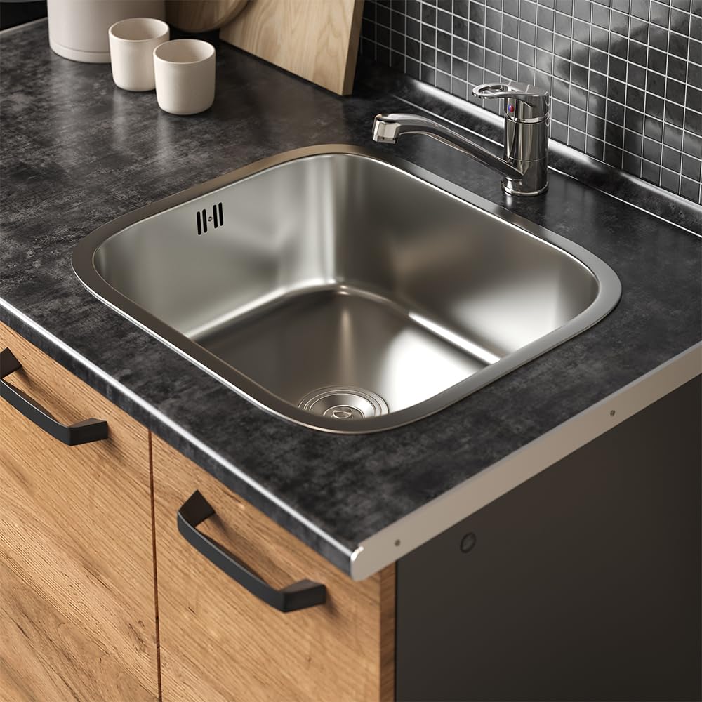 Vicco Singleküche R-Line, Goldkraft Eiche/Anthrazit, 160 cm mit Herdumbauschrank und Spüle mit AP, zur Integration von Elektrogeräten und Spüle vorbereitet