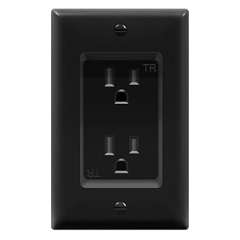 TOPGREENER Recessed Outlet Receptacle, Tamper-Resistant Recessed Power Outlet for Wall Mounted TV, A/V Equipment, Artwork, More, Standard Size 1-Gang 4.48" x 2.76", 15A 125V, TG15RD31-BK, Black