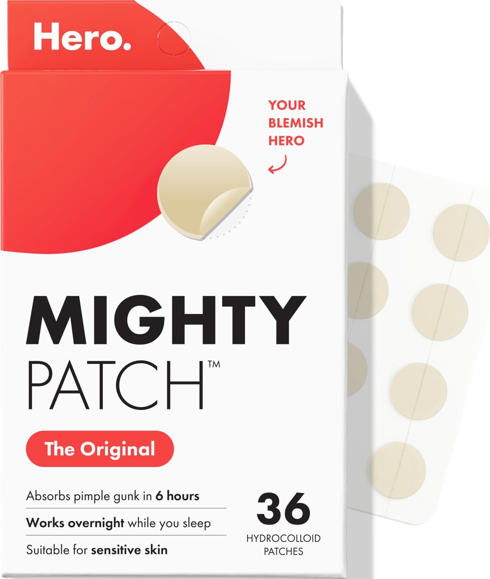 Hero Cosmetics Original Nighttime Acne Pimple Patches, 36 Ct