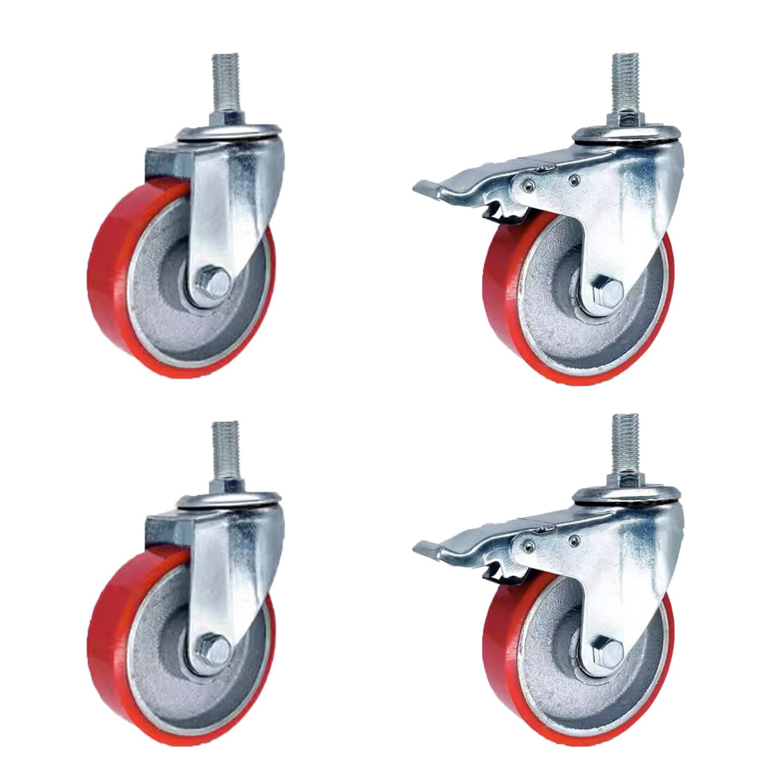 GYEQXKT Heavy-Duty PU Swivel Casters with Threaded Pins M14 M16 M20 75mm 100mm 125mm Scratch-Resistant Industrial Wheels with Brake Set of 4 (4 inch M16*30)