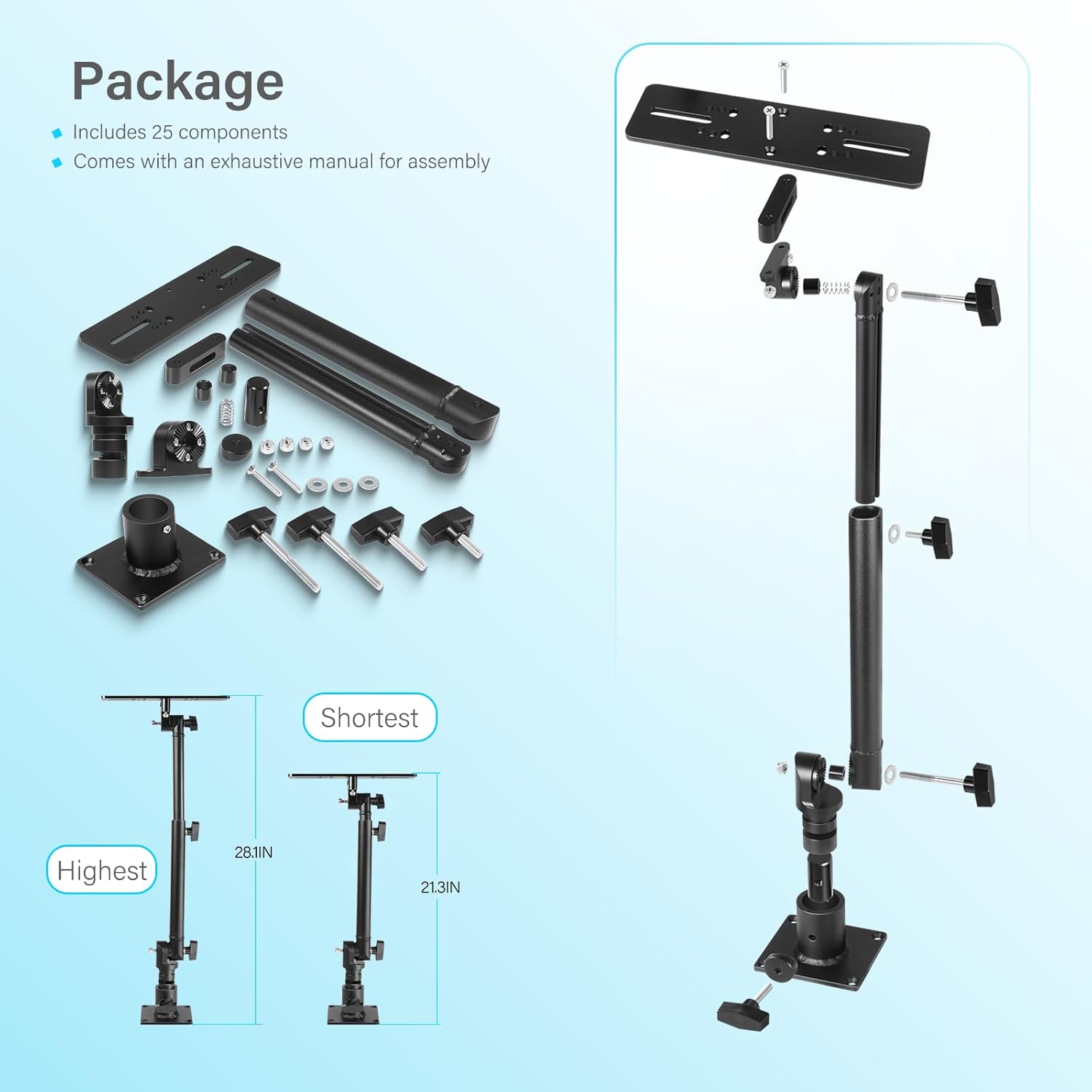 Aluminium Fish Finder& Chartplotters Mount, Marine Electronics Mount Compatible with Garmin, Humminbird, Lowrance and More, 丨18''-to-24'' Adjustable Height丨350° Adjustable Angle丨Solid Hold
