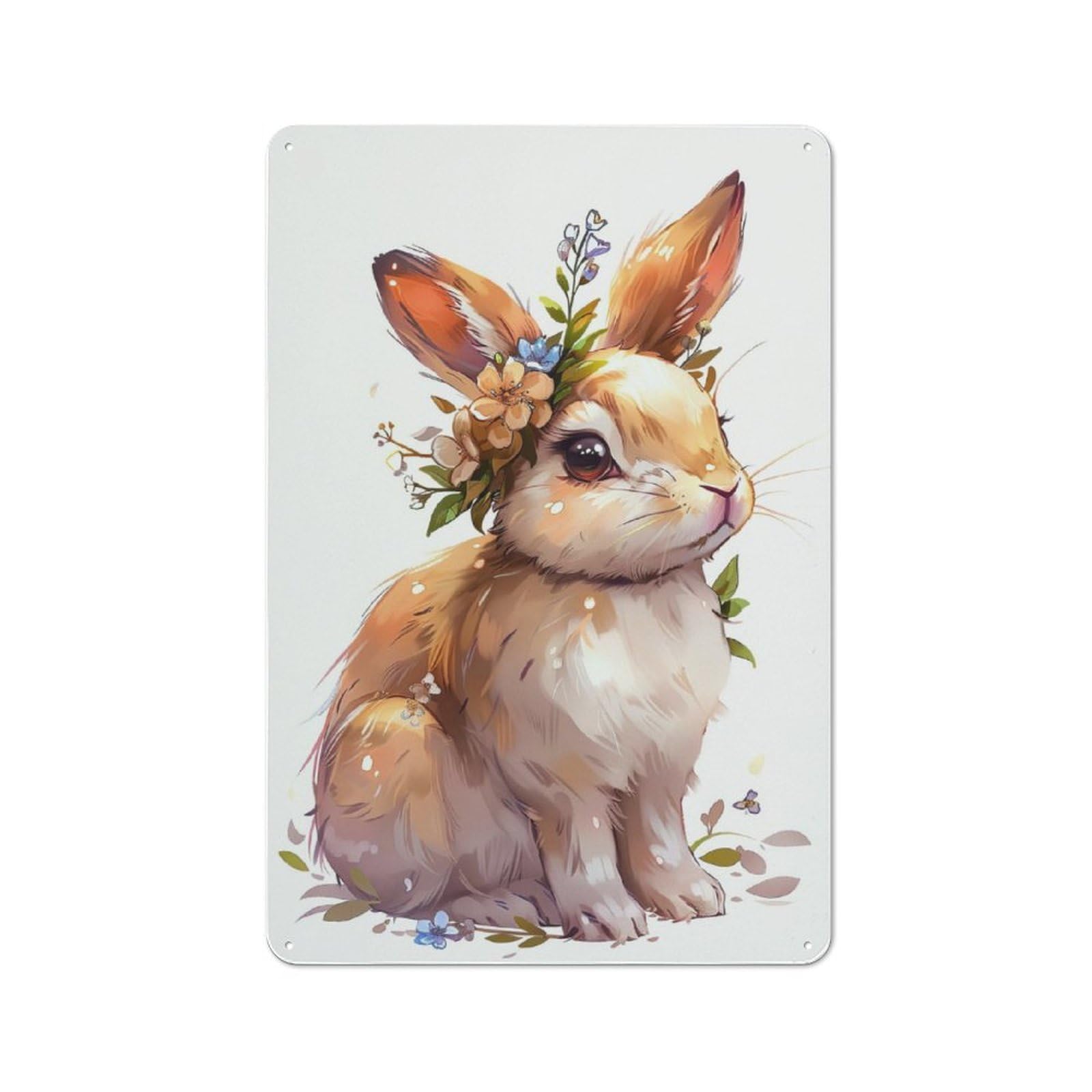 Junmoney Rabbit Flower Retro Metal Wall Sign 30X20cm With For Bar Or Restaurant, Gift Idea For A New Home And Metal Sign Collection