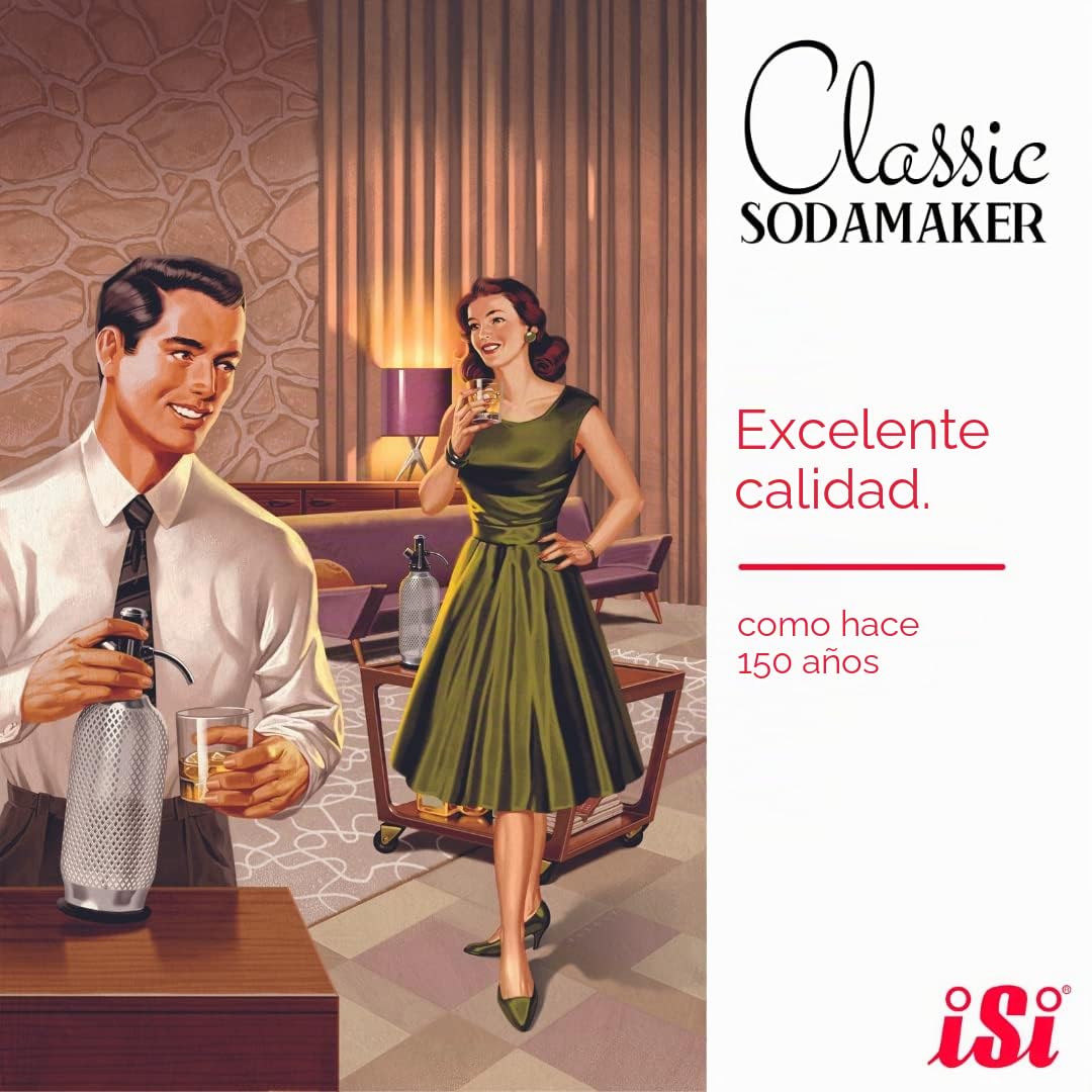 iSi Soda Maker Classic - Set de regalo (incluye 2 vasos y 10 cápsulas de soda, sifón de soda, 1,0 l, acero inoxidable, accesorio de bar para agua con burbuja
