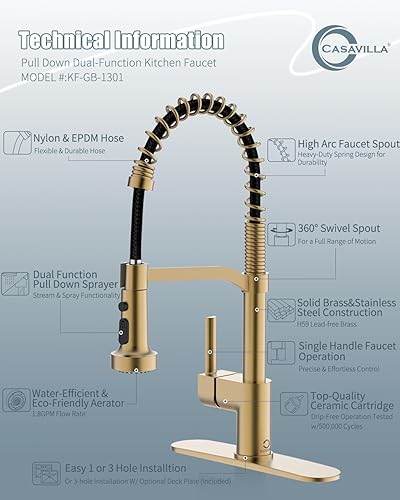Miniatura 8 de Dispensador de jabón dorado para grifo de cocina, grifo para fregadero de cocina, grifo de fregadero de cocina con placa de cubierta, grifo de