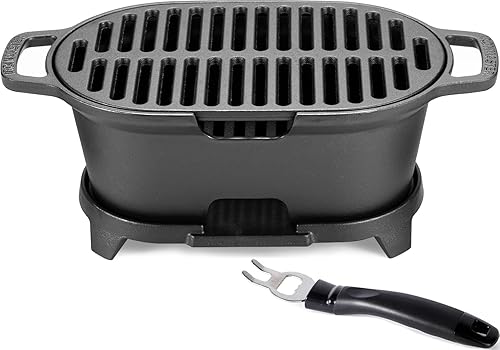 Miniatura 1 de IRONMAX Mini parrilla Hibachi para exteriores, parrilla de carbón pequeña portátil y sartén de hierro fundido de mesa, 100% hierro fundido,