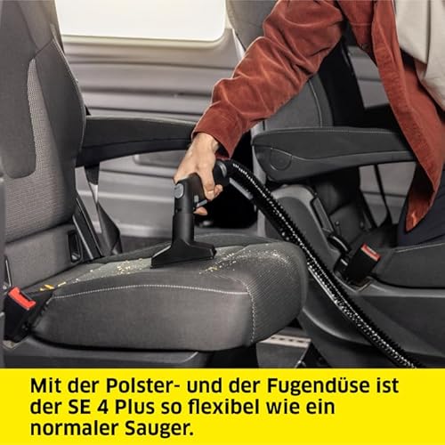 Karcher Waschsauger SE 4 Plus, 2-in-1-Sprühsaugschlauch, Frischwassertank: 4 l, Schmutzwassertank: 4 l, Teppichwaschdüse mit Hartbodenaufsatz, Polsterwaschdüse, Bodendüse, Polsterdüse, Fugendüse