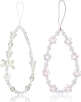 SAVITA 2PCS Crystal Butterfly Pearl Beaded Phone Bracelet Straps - Stylish Wrist Lanyard Charms for Women, Phones & Keys