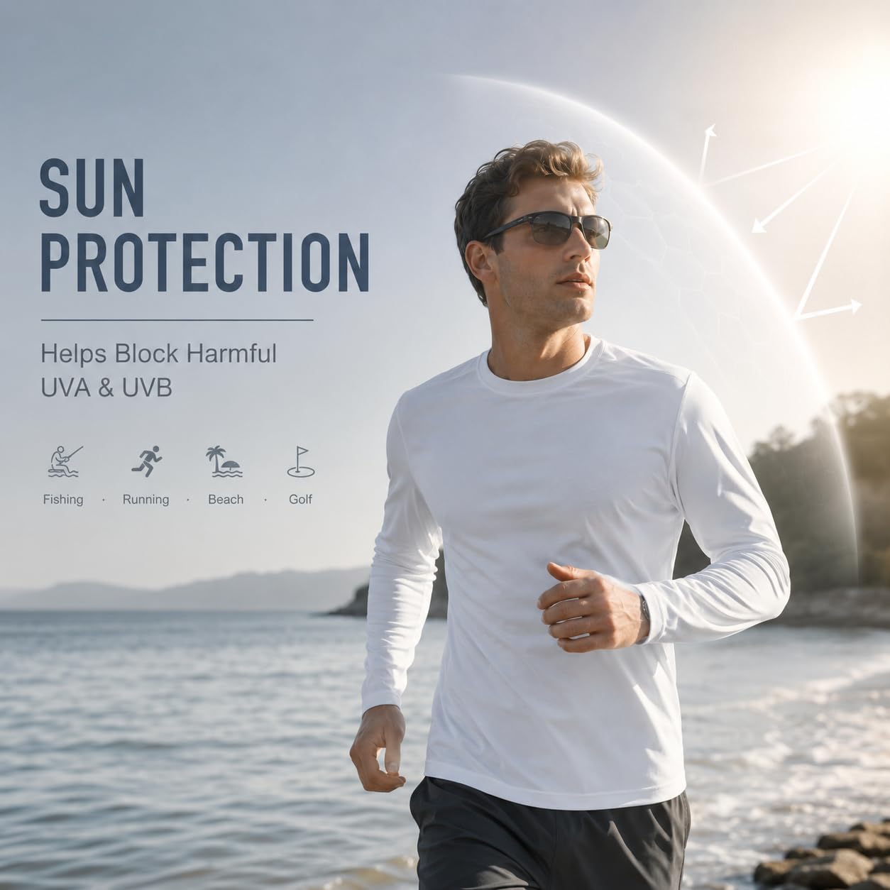 OYGSieg Paquete de 6 camisetas de manga larga para hombre que absorben la humedad UPF SPF protección solar camisetas de entrenamiento camisetas casuales