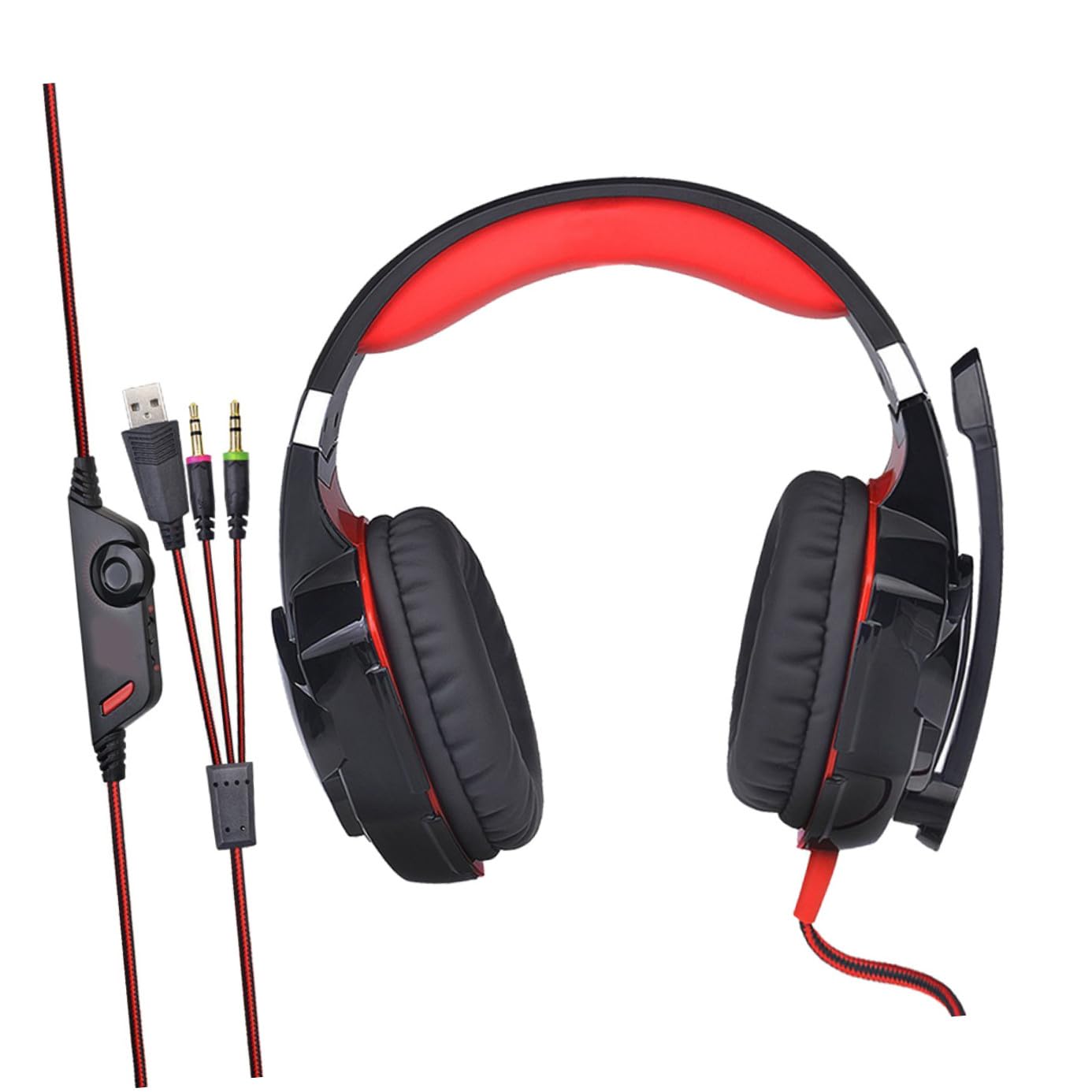 Homoyoyo Cuffie da Gioco LED con Microfono Bassi Profondi Stereo Suono Surround Isolamento dal Rumore per Computer e PC Rosso