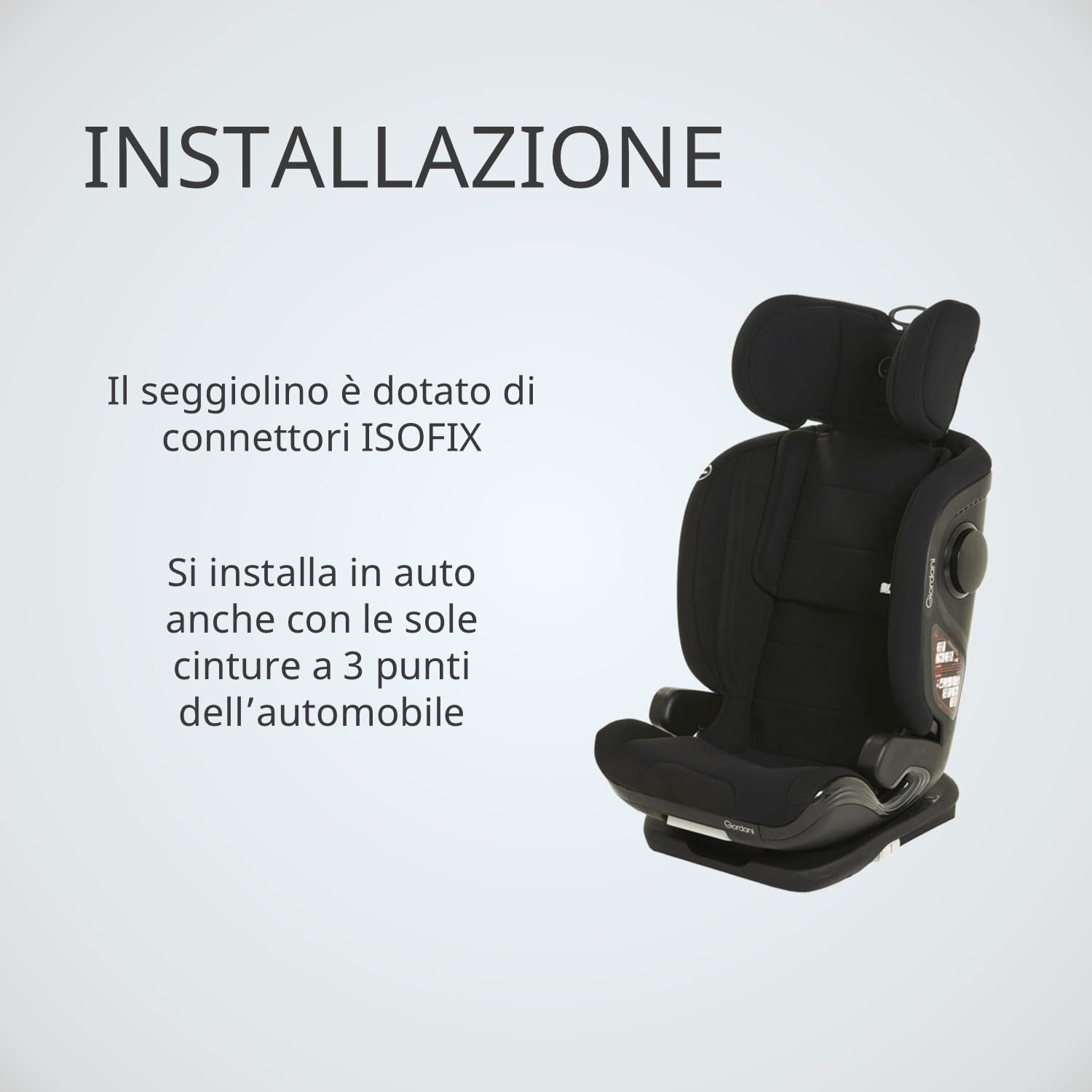 Giordani Iridium Seggiolino Auto 100-150 cm i-Size, Omologato R129/03 con Connettori Isofix, 5 Posizioni dello schienale, Poggiatesta Regolabile e Protezione Laterale, Per Bambini dai 3 ai 12 Anni