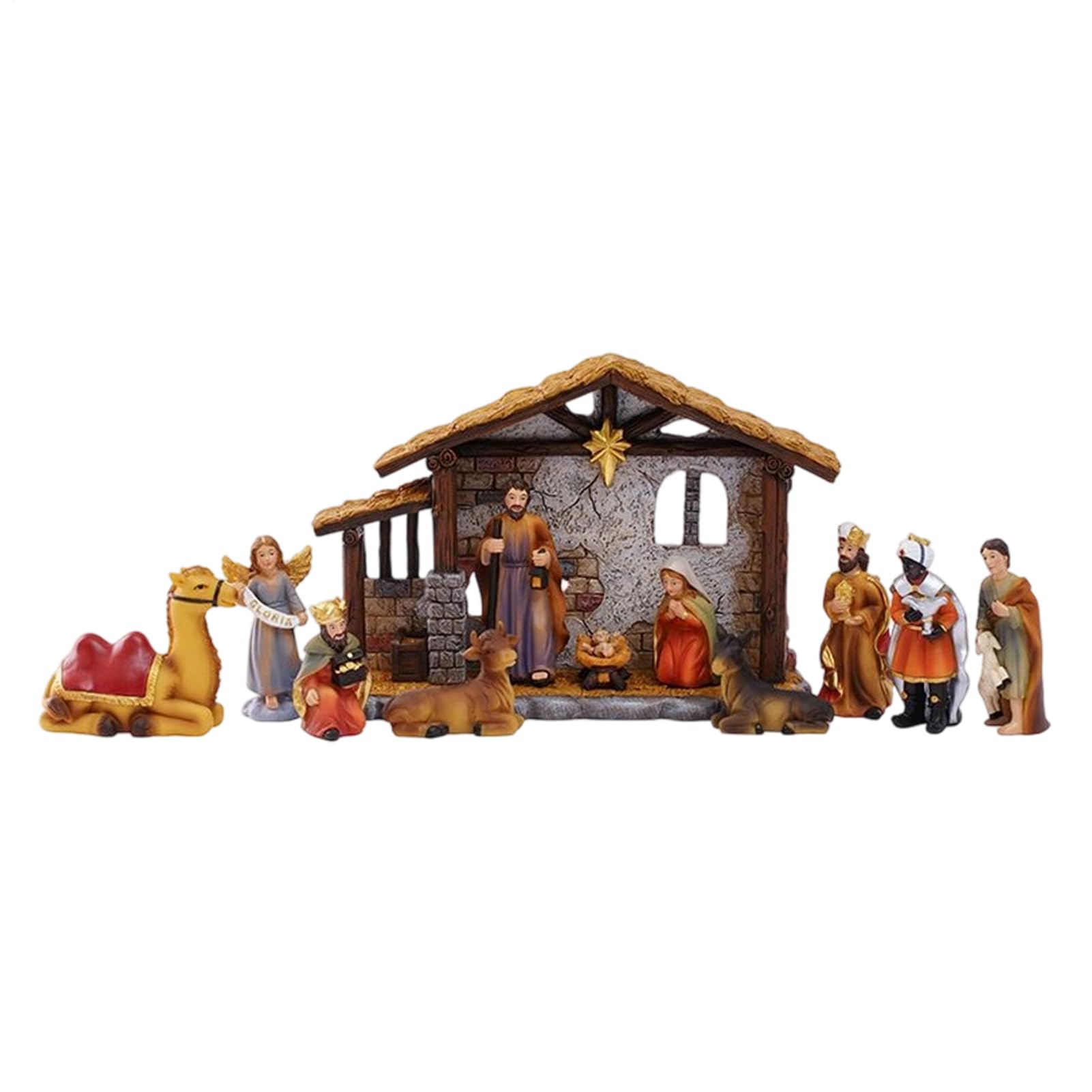 Nacimiento Navideño Nacimiento Escena Religiosa Decoración | Figuras Miniaturas Decoración Navidad Para Interior Exterior Mesa Estante Chimenea Patio Terraza