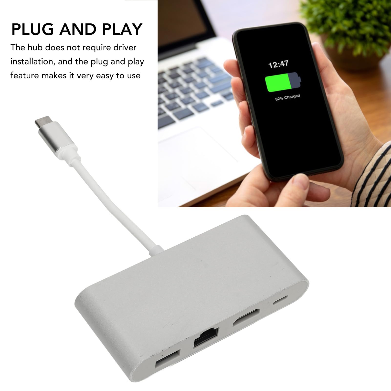 Hub USB C 4 in 1 splitter adattatore multiporta in lega di alluminio per computer telefonico argento