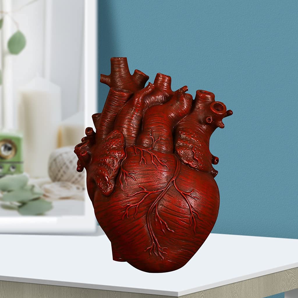 Herz Blumentopf Vase – Anatomische Form Aus Harz, 15x10.5x21 Cm, Rot, Für Deko & Blumen