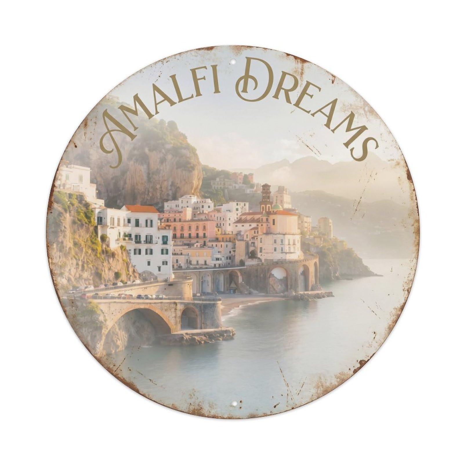 Vintage Travel Amalfi Coastal Morning Mist 1 Metal Tin Sign Plaque