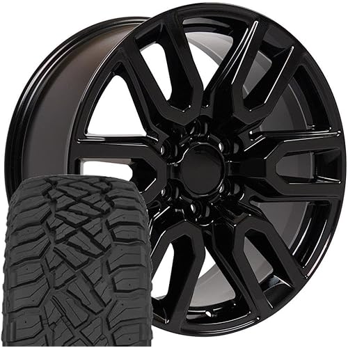 OE Wheels CV36 20x9 Gloss Black Rims 20 Inch Set of 4, 6x139.7 Wheels - Optional TPMS & 275/55R20 Tires and Rims Packages - Fits Sierra 1500 & Most Full Size SUVs (TerraMax RT)