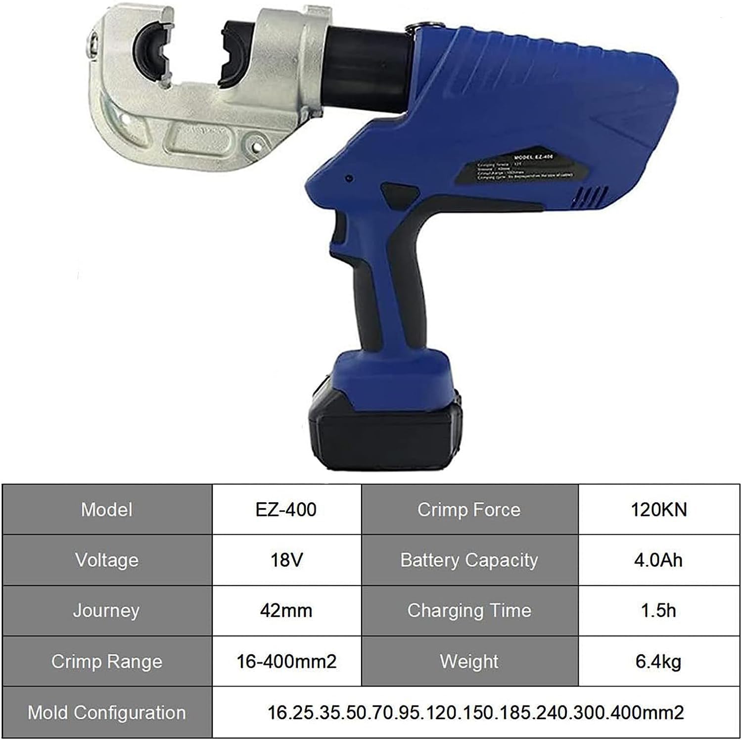 Alicates de engaste hidráulicos eléctricos, carpintería de Cable hidráulico, engarzamiento16-300 mm²/400 mm², para terminar Las terminales de orquestación de Cobre/Aluminio,EZ-400