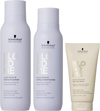 Schwarzkopf Professional BLONDME Bond Repair Purple Shampoo 300 ml + Conditioner 250ml + Balm 50ml
