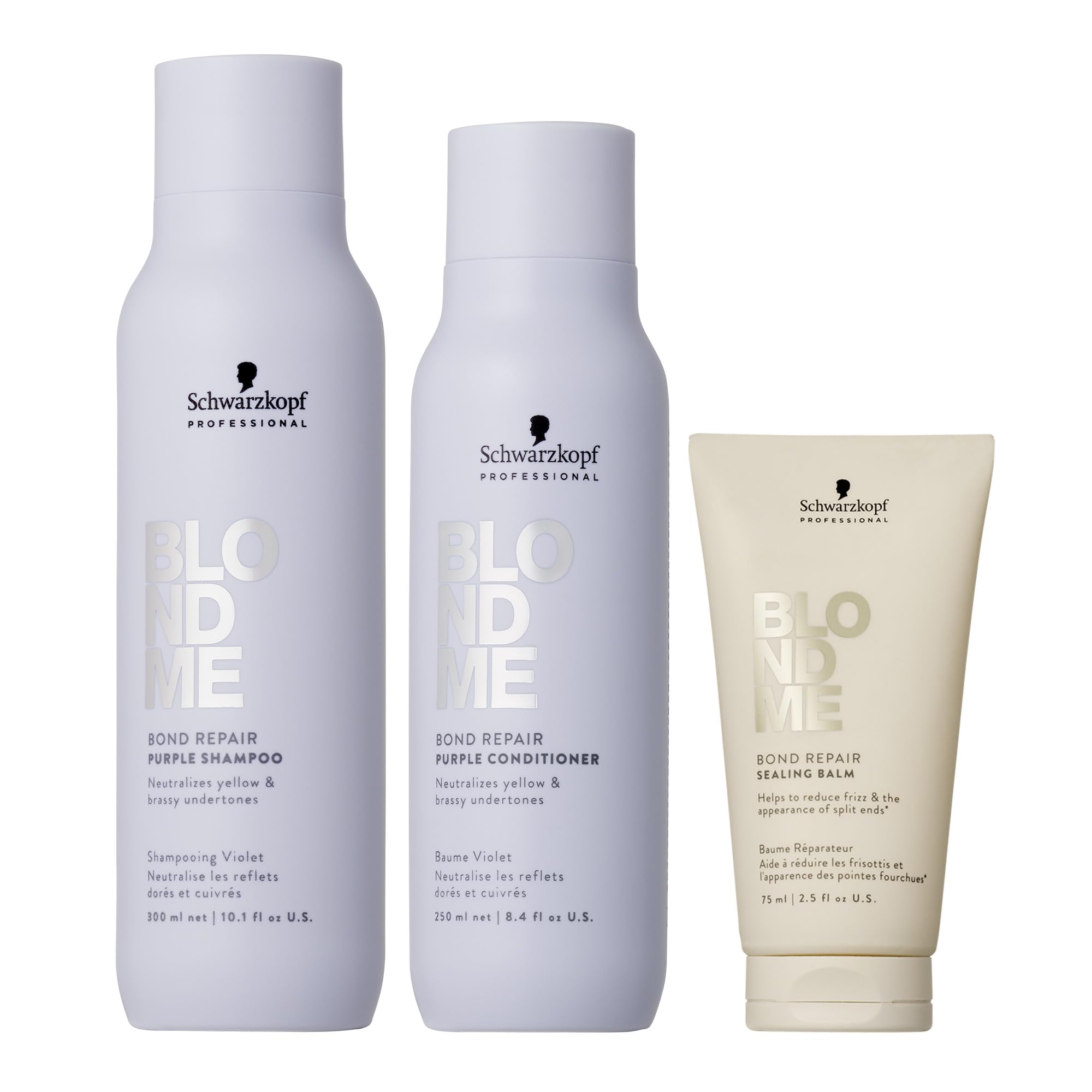 Schwarzkopf Professional BLONDME Bond Repair Purple Shampoo 300 ml + Conditioner 250ml + Balm 50ml