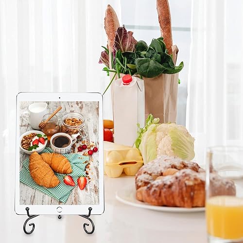 Miniatura 5 de BamLue Paquete de 6 soportes de exhibición de hierro de 3 tamaños, soporte de plato de caballete de hierro de alambre negro para mostrar imágenes,