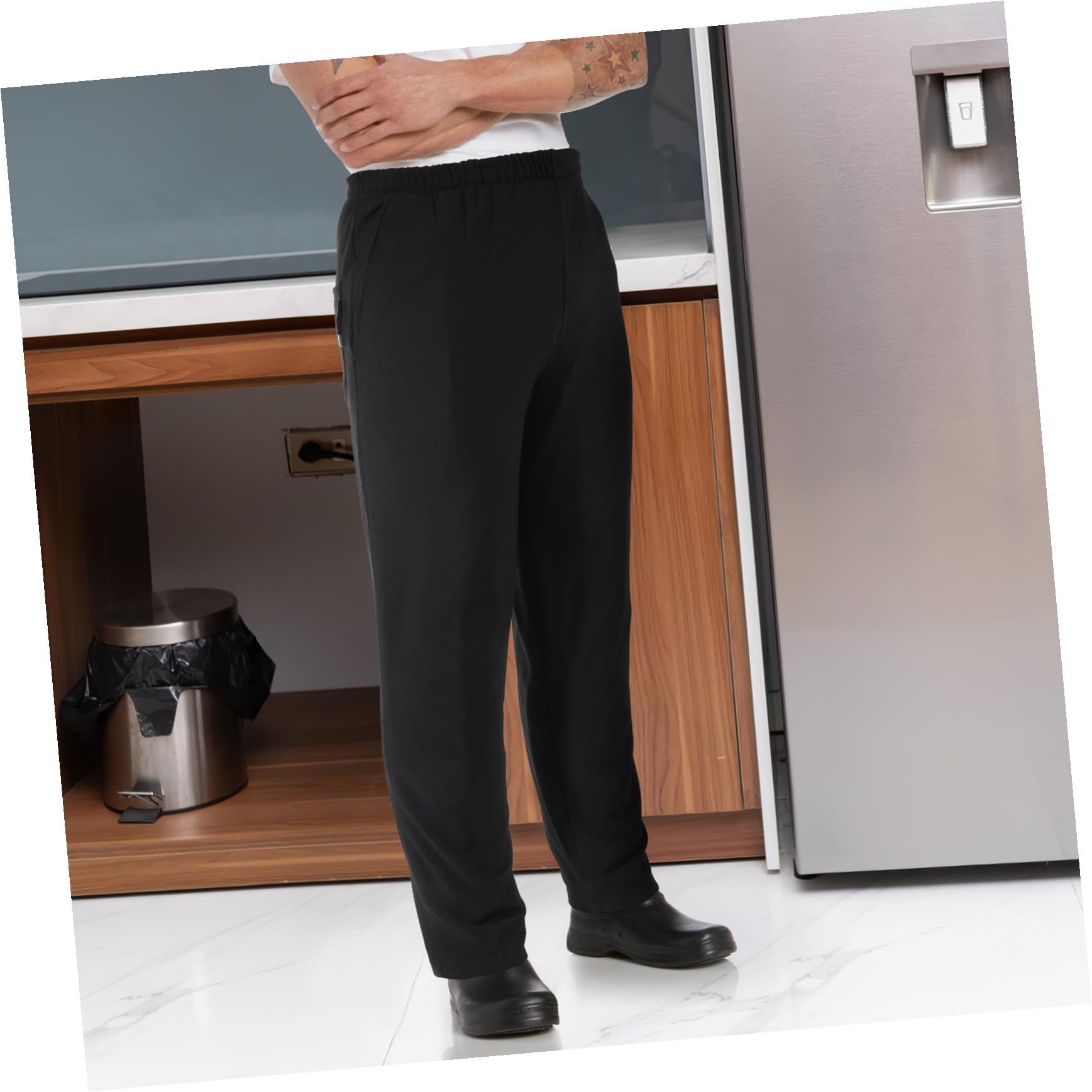 Pantaloni da per Chef in Poliestere Traspiranti e Resistenti S Nero Uniforme Canteen per Cucina Professionale e Facili da Lavare
