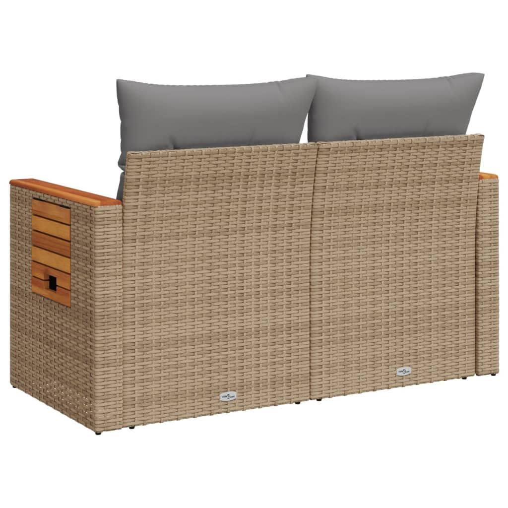 IKAYAA Sofá Jardín 2 Plazas de Ratán con Mesa Auxiliar Plegable, Sofas Terraza con Cojines Acolchados, Sofá de Exterior 2 Plazas, Muebles de Terraza, Sofá para Jardín Patio Terraza Beige y Gris Claro