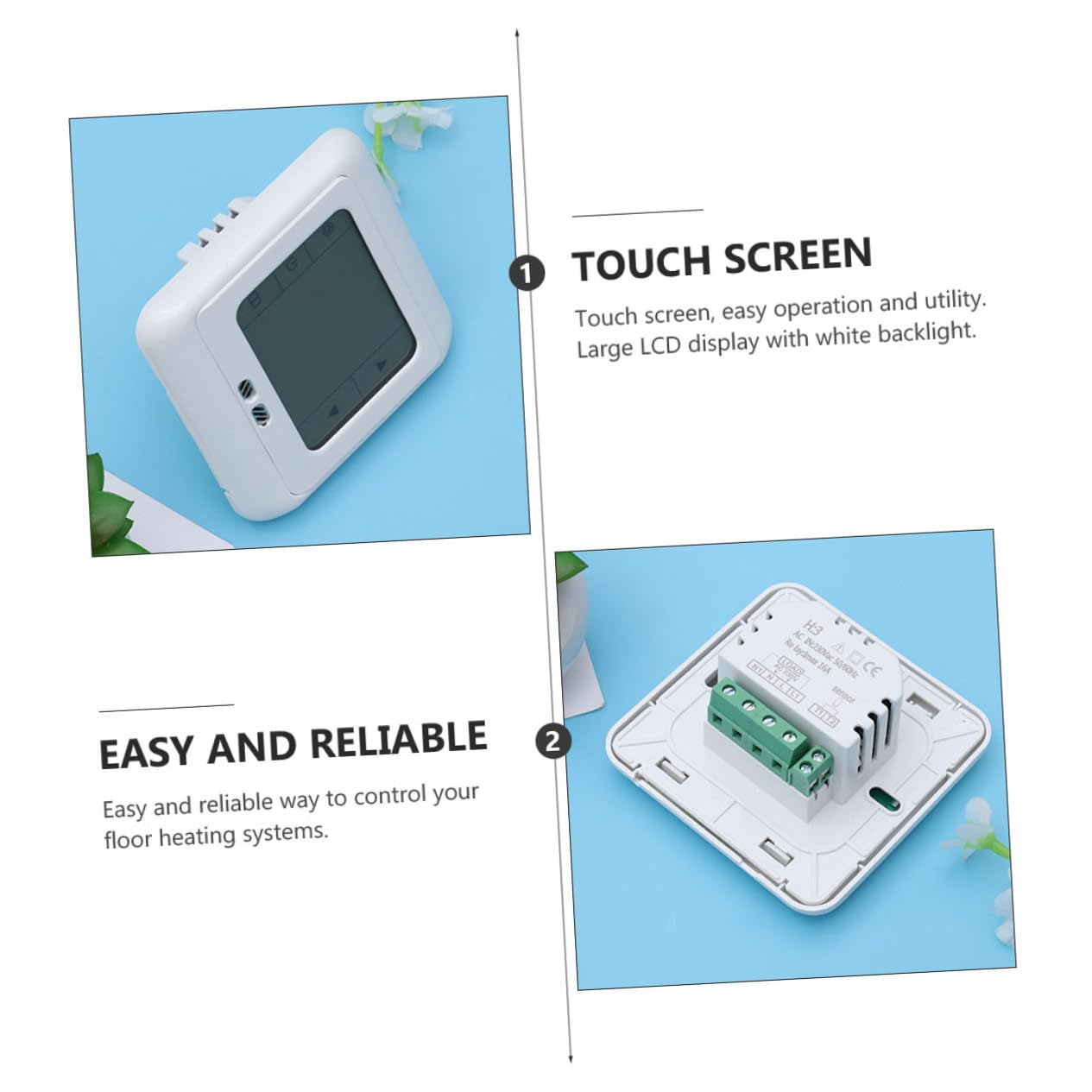 2 Stück Programmierbarer Digitaler Thermostat 220v für Heizung | Weißes PC Gehäuse, Tagesprogramm mit 6 Zeitabschnitten, Hohe Zuverlässigkeit