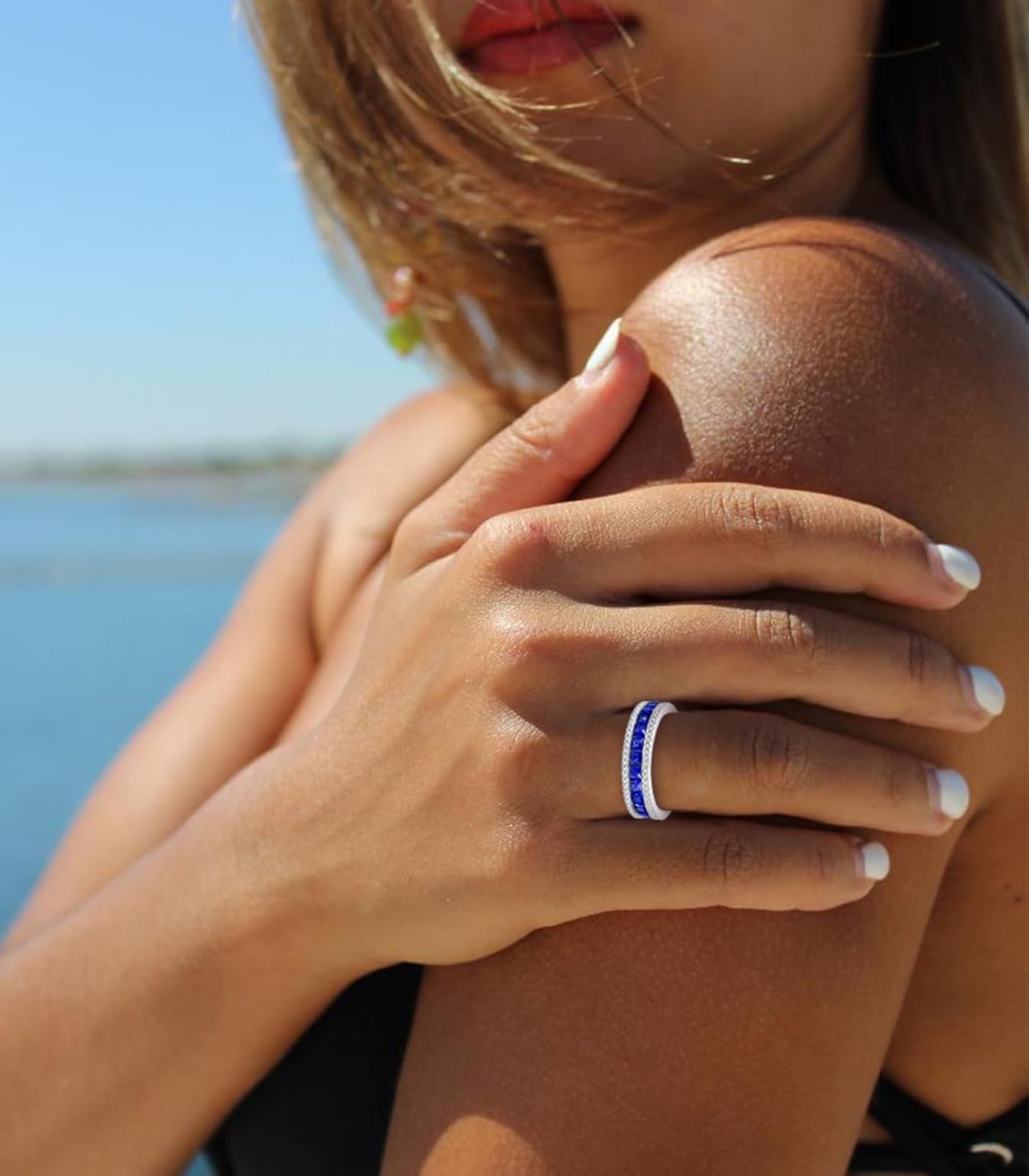 Women Ring Size 7 Sapphire Women's Love Eternity Ring Stackable Rings Sterling Silver Statement Rings Promise Engagement Wedding Band Modern Jewelry - Image 2