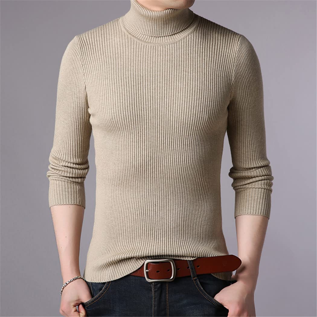 YIOLEAMP Otoño Invierno Hombres Negro Cuello Alto Slim Fit Pullover Color sólido hecho punto suéter transpirable
