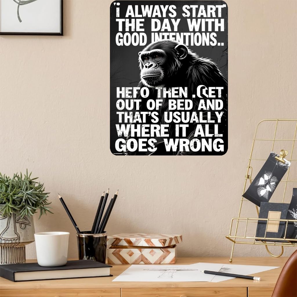 Start Day With Good Intentions Tin Sign, 8x12 Inch Decor