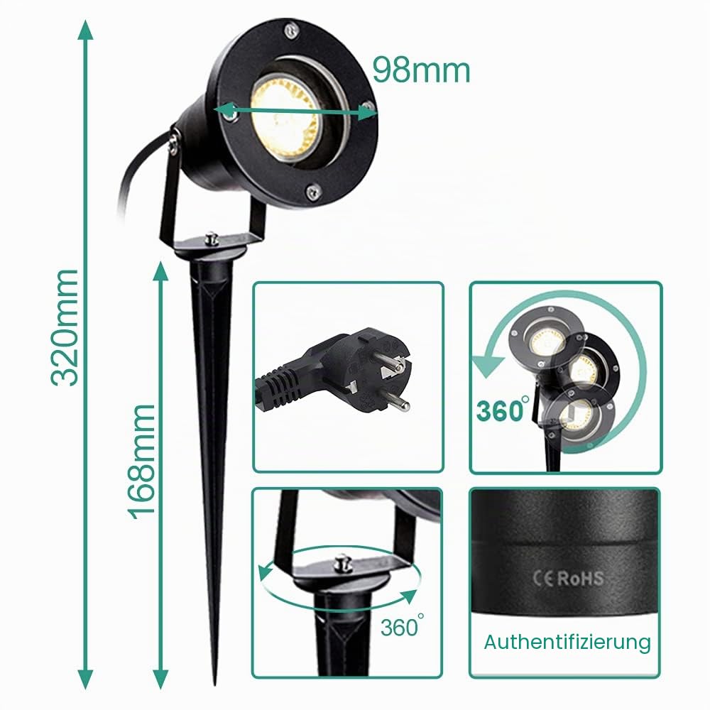 Herrselsam LED Gartenstrahler 8 Stück, IP65 Wasserdichter Gartenleuchte, 6W GU10 4000K Gartenbeleuchtung mit Erdspieß, Dekorative Gartenlampe Außen-Strahler Beleuchtung für Außen