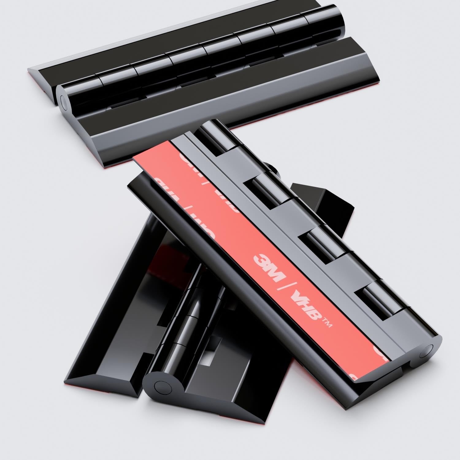 Caterpillar Red 4X Black Acrylic Hinges - No Glue Required. Self Adhesive. Black Plastic 75mm