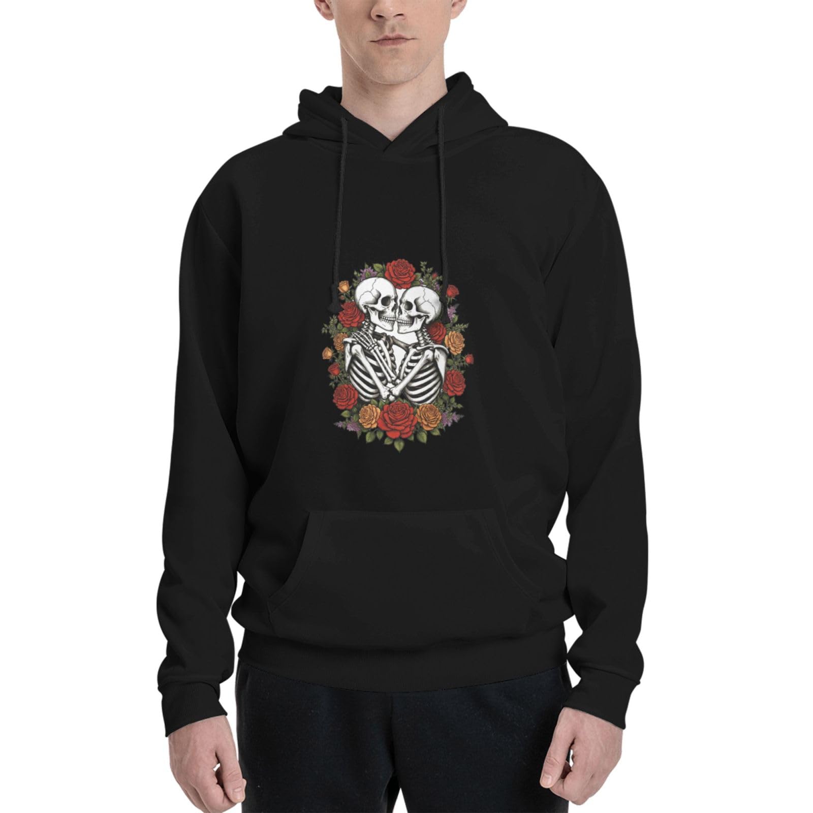 Bluza z kapturem z nadrukiem klastra róży na Halloween dla mężczyzn czarna
