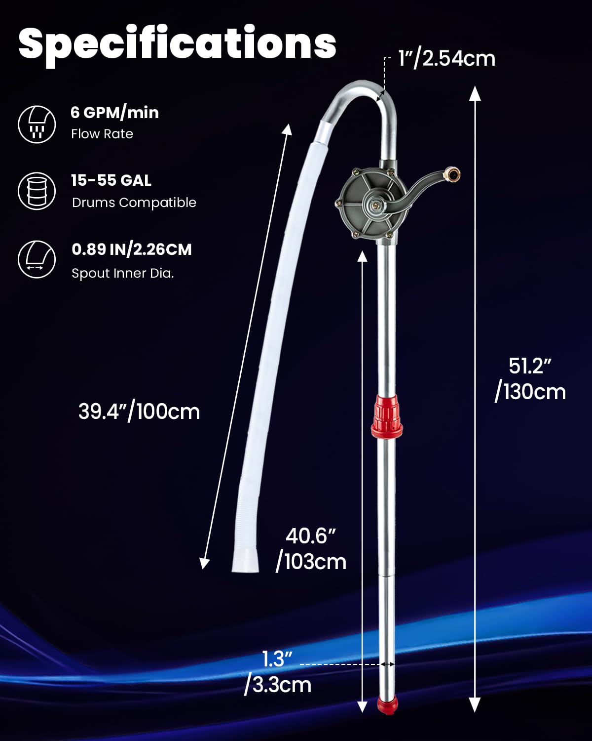 ATPEAM Pompe Manuelle 25L/min pour Eau, Essence, Gasoil – Pompe à Eau Manuelle et Pompe à Carburant pour Huile, Diesel, Réservoirs et Fûts
