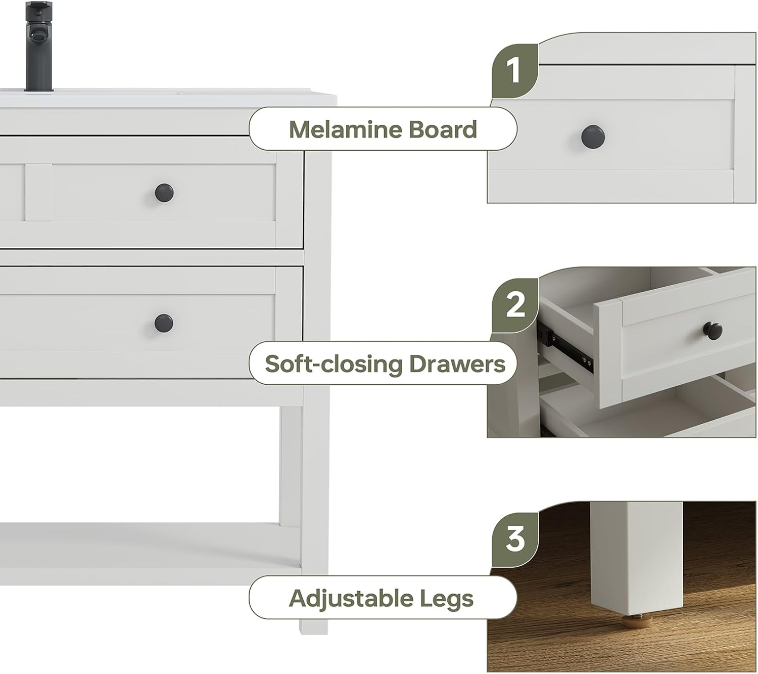 36" Bathroom Vanity with Sink,Modern Bathroom Single Sink Vanity, Bathroom Storage Cabinet with Drawers& Storage Shelf, SMC Integral Sink, White