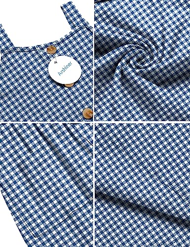 Arshiner Vintage Floral Girl's Dress Summer Casual Cotton Dress White Blue Plaid 7-8 Years #TOP5
