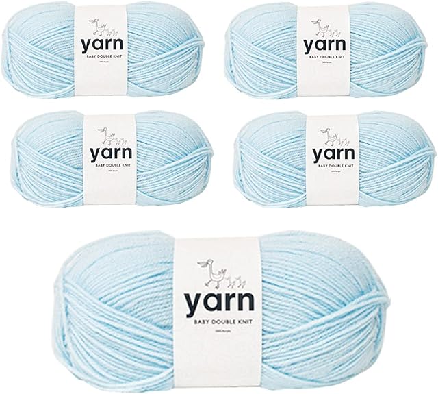Korbond Double Yarn -Baby Blue Extra Soft 5 x 100g Ball of Acrylic Wool Knitting or Crochet Hypoallergenic (500g/1450mTotal), 500g,DK