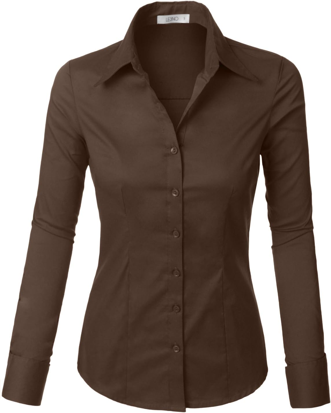 LE3NO Womens Tailored Long Sleeve Button Down Shirt with Stretch