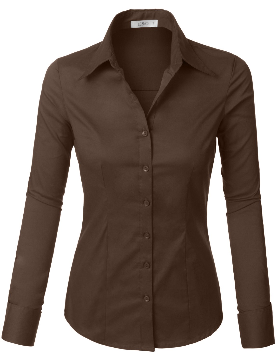 LE3NOWomens Tailored Long Sleeve Button Down Shirt with Stretch