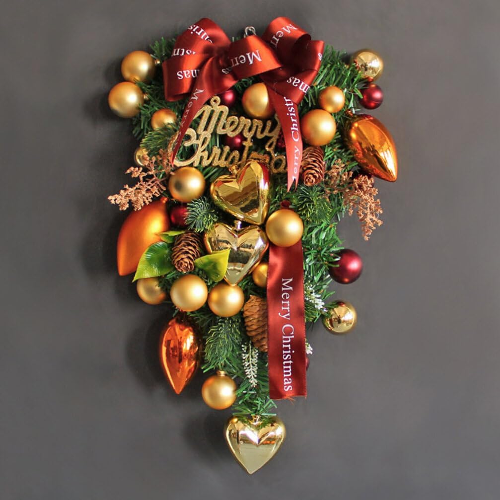 Luxshiny Xmas Bow Wreath for Front Door Christmas Holiday Decor Leaves for Home Wall Decoration Festive Atmosphere