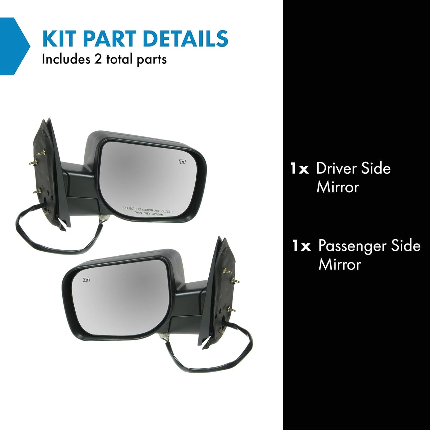TRQ Driver and Passenger Side Mirror Assembly Set Power Heated Foldaway Textured Black Compatible with 2006-2010 Nissan Titan SE