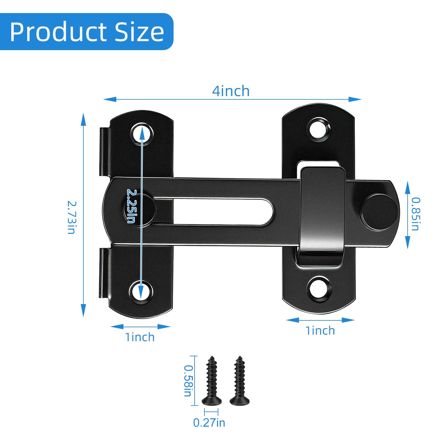 Loquet de porte de grange robuste de 10,2 cm – Loquet de sécurité rabattable pour portes coulissantes, portails de grange, clôtures et armoires anti-animaux domestiques, noir mat
