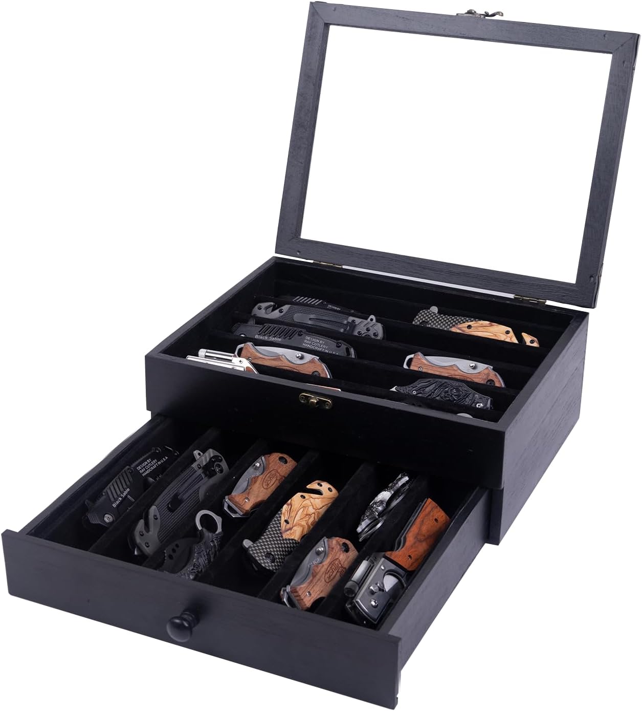 Knife Display Case,Pocket Knife Display Case with 2 Layers holds 24 folding knives,Knife Cases for Collections with Acrylic Cover,Suitable for Military Folding Knives,Twin Knives,Velvet Knives