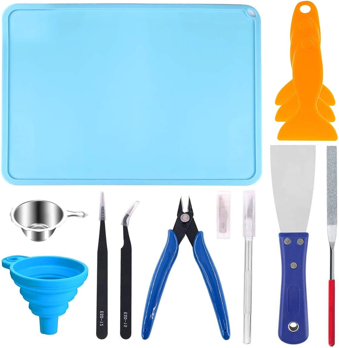 Serplex® 3D Printer Tool Kit Clean Basic Tools with Plier, File, Tweezer, Trimmer Pen, Resin Filter, Scraper, Plastic Remove Tool, Silicone Mat for SLA DLP LCD 3D Printer Accessories