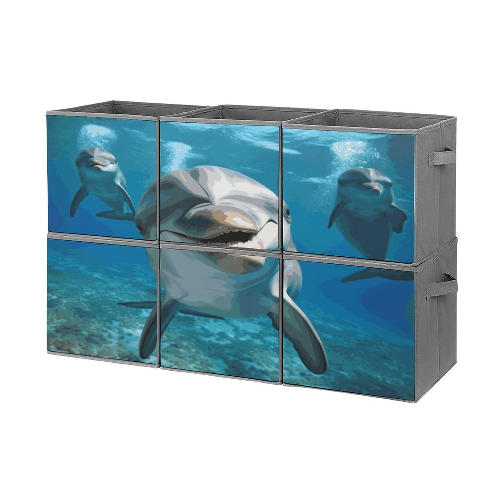 Fekiloot Style Funny Dolphin Looking At You Storage Bin For Foldable And Handles,Closet Organizer Of 6-Pack Stackable,Storage Box For Living,Room, Office,Bedroom,Closet