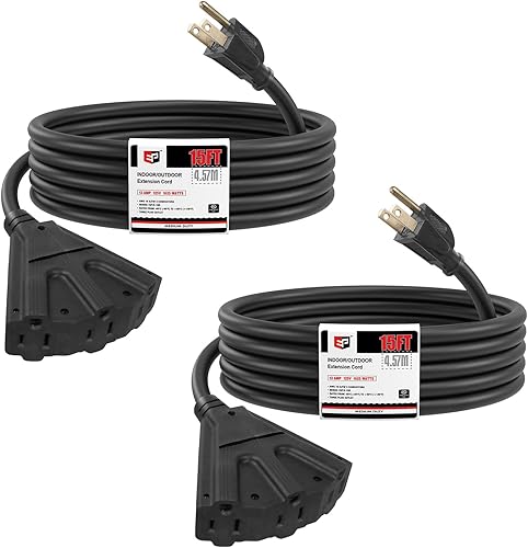 Miniatura 69 de EP Cable de extensión para exteriores de 10 pies con 3 tomas de corriente eléctrica, cable verde SJTW de 16/3 con enchufe a tierra de 3 clavijas
