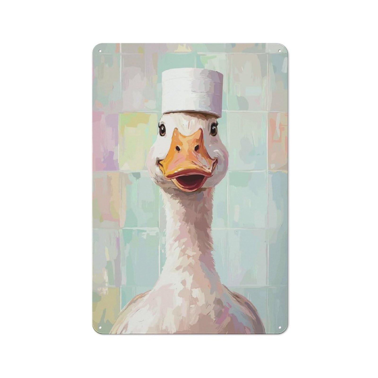 Junmoney Style-7 Goose With Toilet Paper Hat Vintage Tin Sign 30X20cm For Café Or Restaurant, For Café Owners And Decorators, For Retro Home Interiors